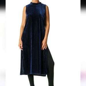 NWT California Moonrise Blue Velvet Boho Long Top Sleeveless Mock Neck Women's M